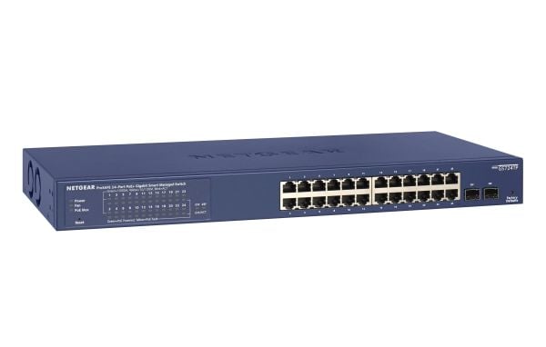 NETGEAR Smart GS724TPv2 - Switch - smart - 24 x 10/100/1000 (PoE+) + 2 x 1000Base-X SFP (opplink) - rackmonterbar - PoE+ (190 W)