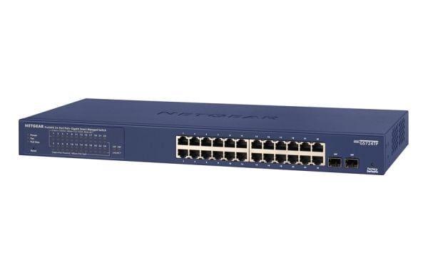 NETGEAR Smart GS724TPv2 - Switch - smart - 24 x 10/100/1000 (PoE+) + 2 x 1000Base-X SFP (opplink) - rackmonterbar - PoE+ (190 W)
