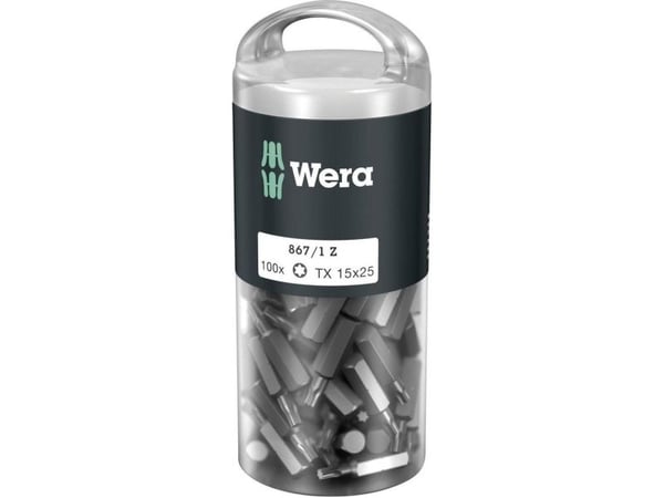 Wera 05072447001, 100 styck, Torx, TX 15x25, 25 mm, 25,4 / 4 mm (1 / 4"), Hexagonal