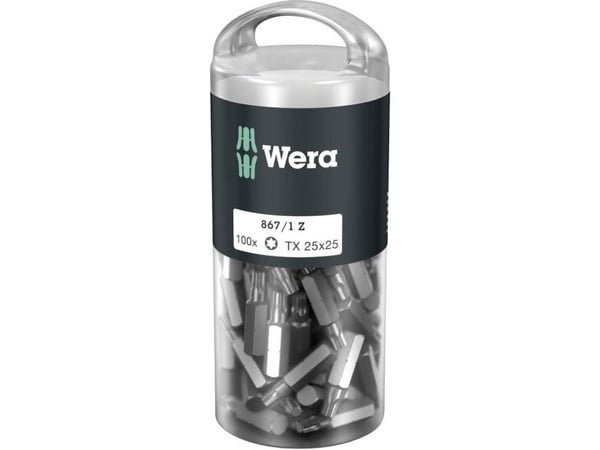 Wera 05072449001, 100 styck, Torx, TX 25x25, 25 mm, 25,4 / 4 mm (1 / 4"), Hexagonal