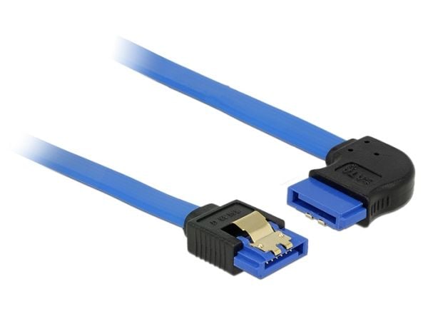 Delock - SATA-kabel - Serial ATA 150/300/600 - SATA(R) rettvinklet til SATA(R) rett - 50 cm - haspe - blå