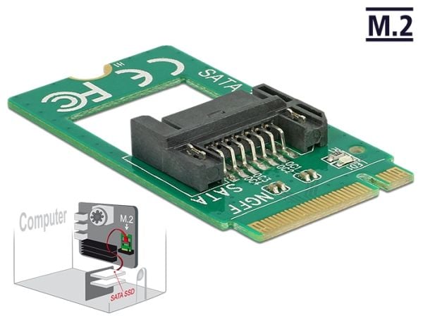 DeLOCK 62876, M.2, SATA, Vihreä, 6 Gbit/s, 22 mm, 42 mm