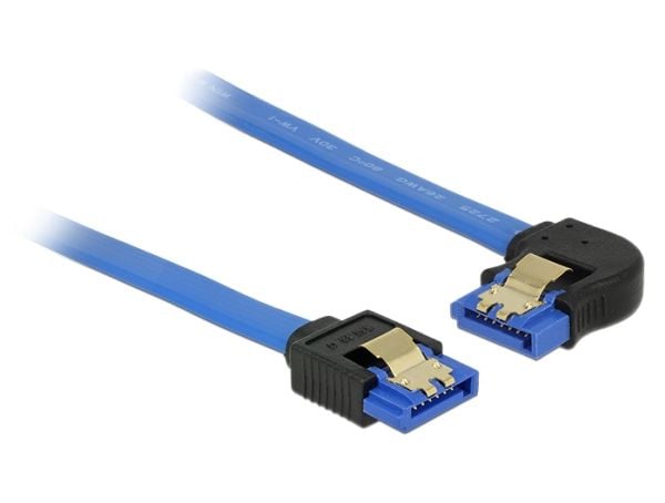 Delock - SATA-kabel - Serial ATA 150/300/600 - SATA(R) rett til SATA(R) venstrevinklet - 10 cm - haspe - blå