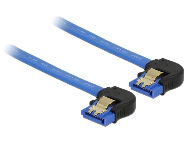 Delock - SATA-kabel - Serial ATA 150/300/600 - SATA(R) høyre vinkel til SATA(R) venstre vinkel - 10 cm - haspe - blå