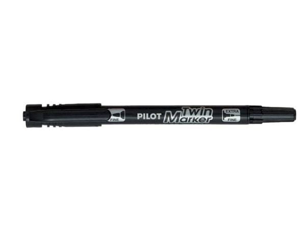 Permanentmarkers PILOT Twin Marker, 0,3/0,5 mm, svart, förpackning med 10 st