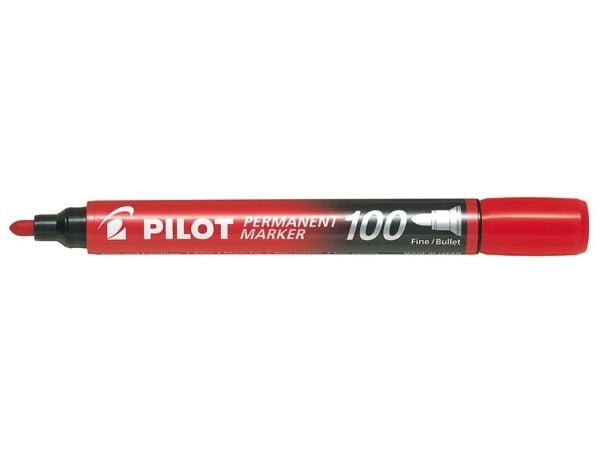 Pilot Permanent Marker 100 - Markør - permanent - rød - oljebasert blekk - 1 mm - fin