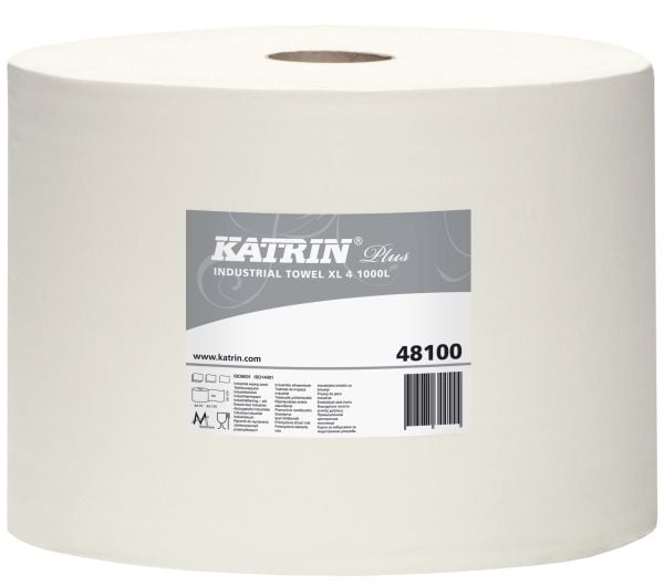 Aftørringsrulle Industri Katrin Plus 4-lag Ø36cm B26.5cmxL360m Nyfiber Hvid,360 m/rl