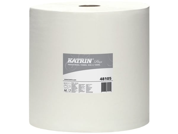 Aftørringsrulle Industri Katrin Plus 4-lag Ø36cm B38cmxL360m Mix Hvid,1 Rl