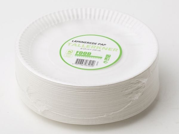 Tallerken pap lamineret 18 cm - (100 stk.)
