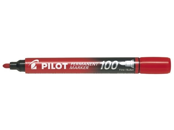 Pilot Permanent Marker 100 - Markør - permanent - rød - oljebasert blekk - 1 mm - fin