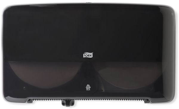 Toiletpapirdispenser ruller, Tork T2 Mini Twin, sort 432mmx146mm x 275mm