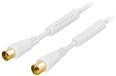 Deltaco Antenna cable 100Hz 3m, ferrite cores, 3 m, Antenni, IEC, IEC, Valkoinen