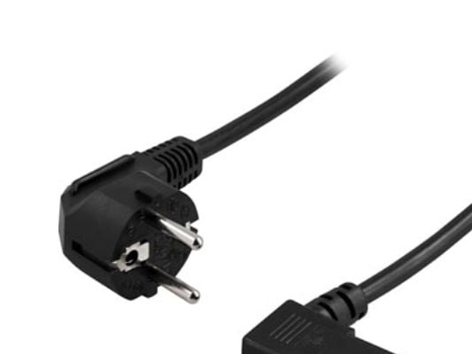 Deltaco Earthed device cable, angled CEE 7/7 max250V/10A, 3m, 3 m, CEE7/7, IEC C13, 250 V, 10 A