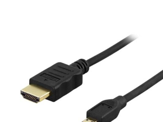 DELTACO HDMI-1023 - HDMI-kabel med Ethernet - 19 pin micro HDMI Type D hann til HDMI hann - 2 m - svart