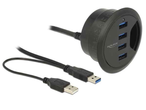 Delock In-Desk Hub - Keskitin - 4 x SuperSpeed USB 3.0 - työpöytätietokoneet