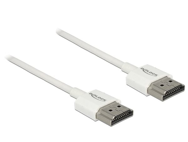 Delock High Speed HDMI with Ethernet - HDMI-kabel med Ethernet - HDMI hann til HDMI hann - 1.5 m - trippel beskyttelse - hvit - 4K-støtte