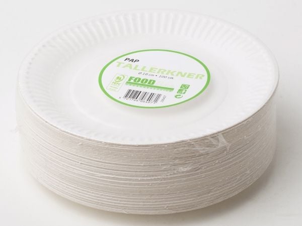 Tallerken Middag, Rund indvendig diameter 180.0 mm biologisk nedbrydeligt papir, hvid komposterbar,