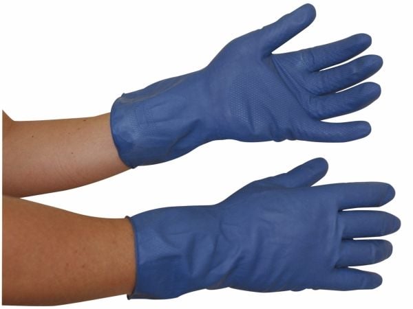 Rengøringshandske, L Latex til rengøring blå, Pakke a 12 par