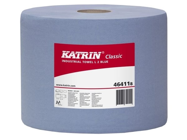 Aftørringsrulle Industri Katrin 2-lag Ø29cm B22cmxL360m Genbrug Blå,2 rl x 360 m/krt