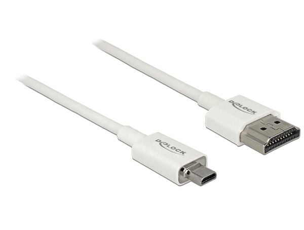 Delock Slim High Quality - HDMI-kabel med Ethernet - 19 pin micro HDMI Type D hann til HDMI hann - 25 cm - tredobbeltskjermet snodd ledningspar - h...