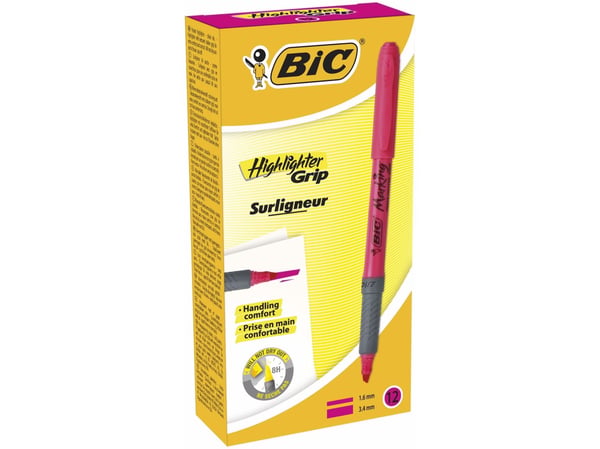 BIC Highlighter Grip, 12 kpl, Vaaleanpunainen, Taltan pää, Vaaleanpunainen, Pyöreä, 1,6 mm