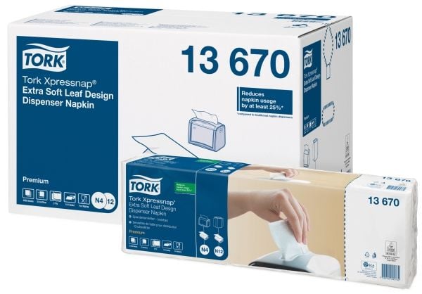 Serviet Tork N4 Xpressnap Premium 13670 hvid interfold 2-lag m/præg/bladmønster - (4000 stk.)