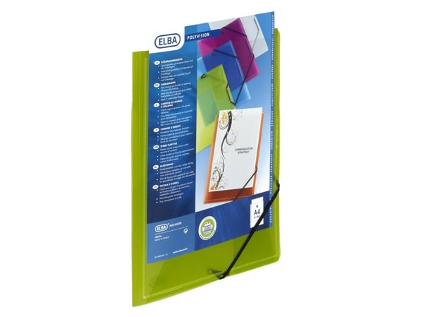 Plastmappe PP ELBA A4 lime m/3 klapper &amp; elastic - (12 stk.)