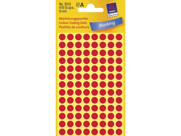 Avery Zweckform - Selvklebende - rød - 8 mm rund 416 etikett(er) (4 ark x 104 runde etiketter)