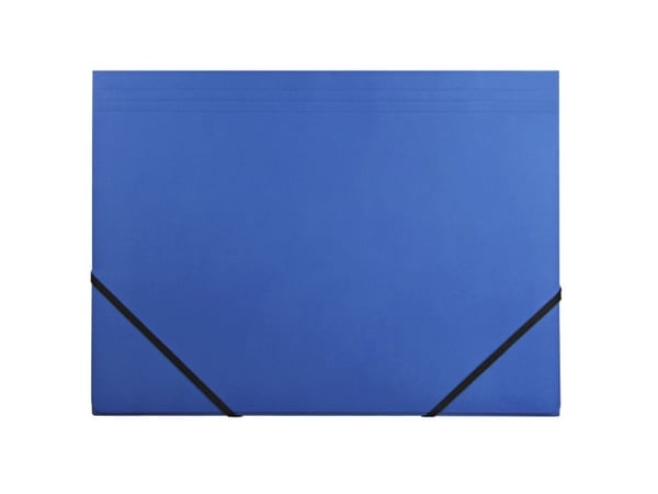 Kartongmapp Q-Line A4 blå m/3 klapper &amp; elastik blank - (10 stk.)