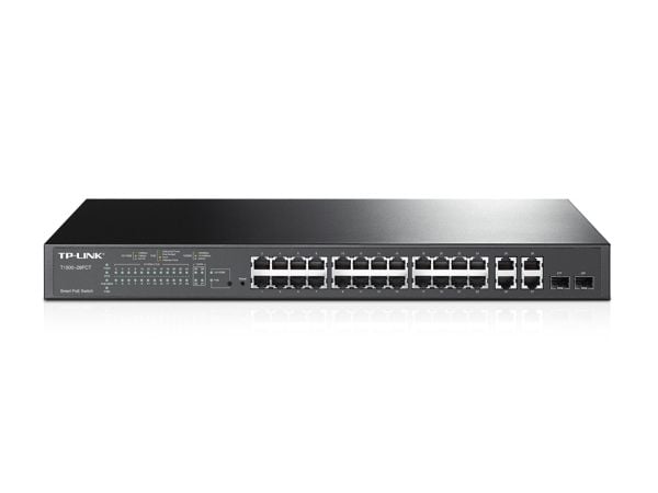 TP-Link Smart PoE Switch T1500-28PCT - Switch - 24 x 10/100 (PoE) + 2 x SFP + 4 x 10/100/1000 - rackmonterbar - PoE (192 W)