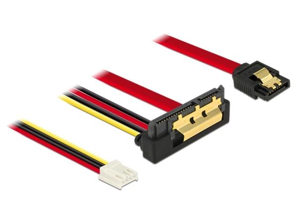 Delock - SATA-kabel - Serial ATA 150/300/600 - 4-pin mini-strømkontakt, SATA (R) rett til SATA-kombo (R) vinklet nedover - 30 cm