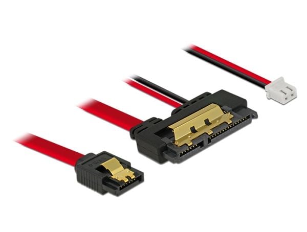 Delock - SATA-kabel - Serial ATA 150/300/600 - SATA, 2-pin intern strøm (R) til SATA-kombo (R) rett - 10 cm