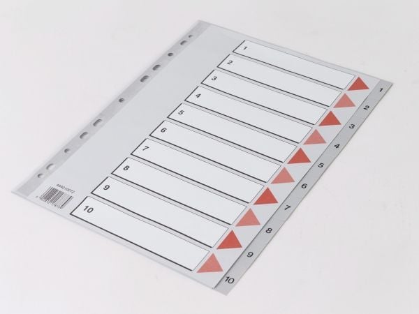 Plastregister Q-Line A4 1-10 grå m/kartonforblad - (20 stk.)