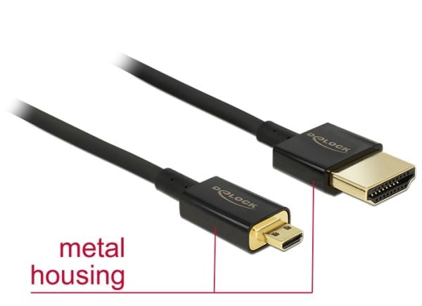 Delock Slim High Quality - HDMI-kabel med Ethernet - HDMI hann til HDMI hann - 25 cm - trippel beskyttelse - svart - 4K-støtte