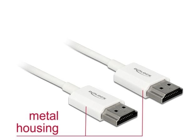Delock High Speed HDMI with Ethernet - HDMI-kabel med Ethernet - HDMI hann til HDMI hann - 4.5 m - trippel beskyttelse - hvit - 4K-støtte