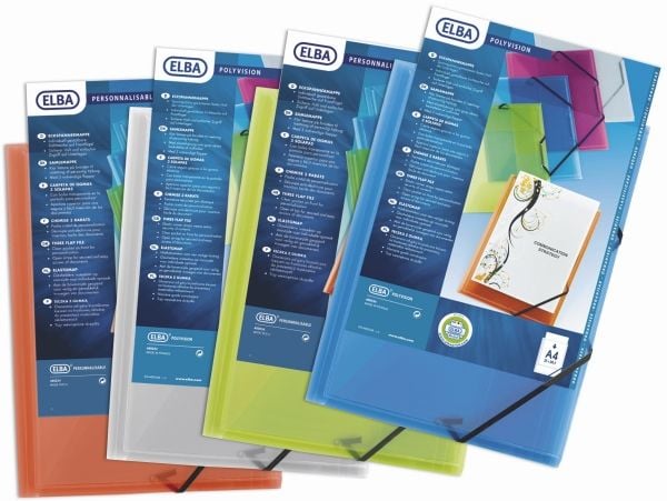 Plastmappe PP ELBA A4 lime m/3 klapper &amp; elastic - (12 stk.)
