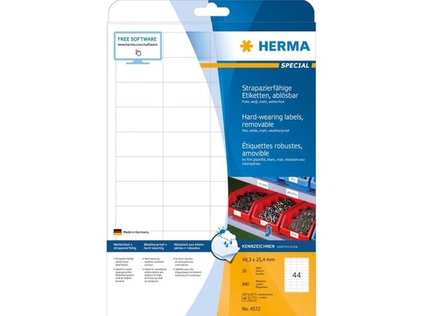 HERMA Special - Matt - fjernbart selv-adhesiv - hvit - 48.3 x 25.4 mm 880 etikett(er) (20 ark x 44) merkelapper