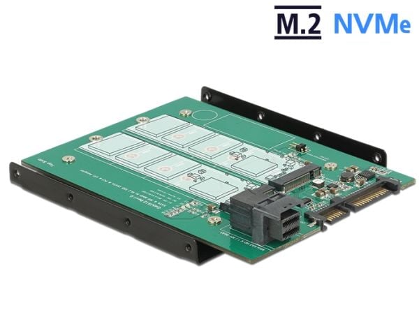 Delock Converter SATA 22 pin / SFF-8643 NVMe > 1 x M.2 NGFF Key M + 1 x M.2 NGFF Key B - Uttagbar harddiskramme - 3.5" to 2 x M.2/ SFF