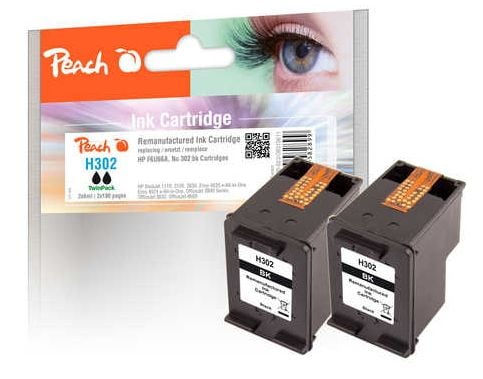 Peach TwinPack - 2-pack - 6 ml - svart - kompatibel - gjenfabrikert - blekkpatron (alternativ for: HP 302) - for HP Deskjet 1110, 21XX, 36XX; ENVY ...