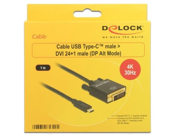 Delock - Ekstern videoadapter - Parade PS171 - USB-C - DVI - svart - løsvekt