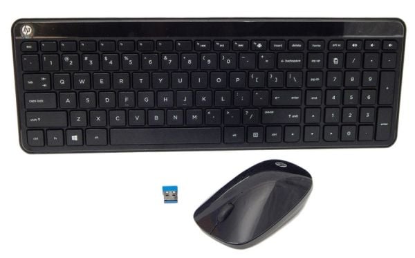 HP 801523-131, Fullstor (100 %), Trådlös, RF Trådlös, Mekaniska tangentbrytare, Svart, Mus inkluderad
