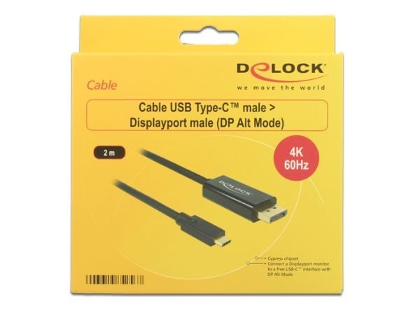 DeLOCK 85256, 2 m, USB Type-C, DisplayPort, Uros, Uros, Kulta