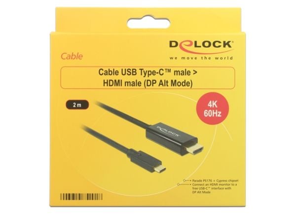 Delock - Extern videoadapter - Parade PS176 - USB-C - HDMI - svart - detaljhandel