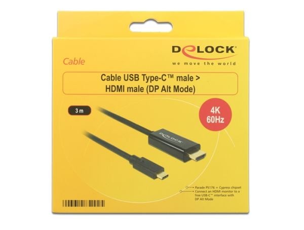 Delock - Extern videoadapter - Parade PS176 - USB-C - HDMI - svart