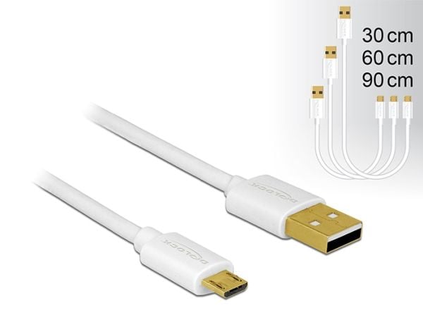 DeLOCK 83679, USB A, Micro-USB B, USB 2.0, Valkoinen