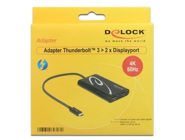 DeLOCK - Ekstern videoadapter - Thunderbolt 3 - 2 x DisplayPort - sort