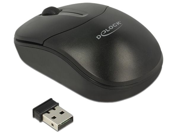 Delock - Mus - høyre- og venstrehåndet - optisk - 3 knapper - trådløs - 2.4 GHz - USB trådløs mottaker - svart - løsvekt