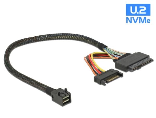 Delock - SAS intern kabel - SFF-8643 (hann) til SATA-strøm, U.2 (SFF-8639) - 30 cm - svart