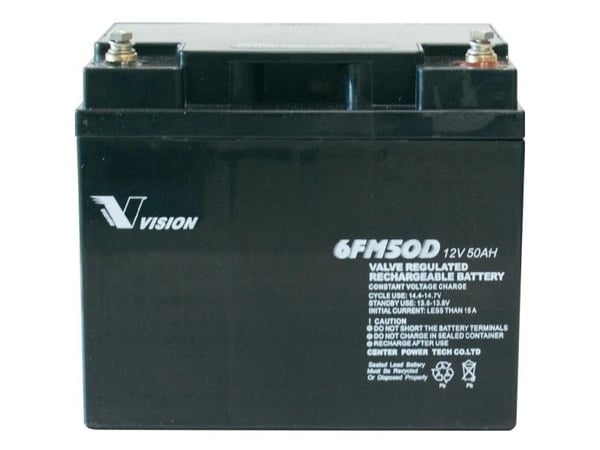 Vision batteri 6FM50DX blybatteri 12 V 50 Ah blyfleece 197 x 170 x 165 mm M6 skrutilkobling vedlikeholdsfritt syklusstabilt