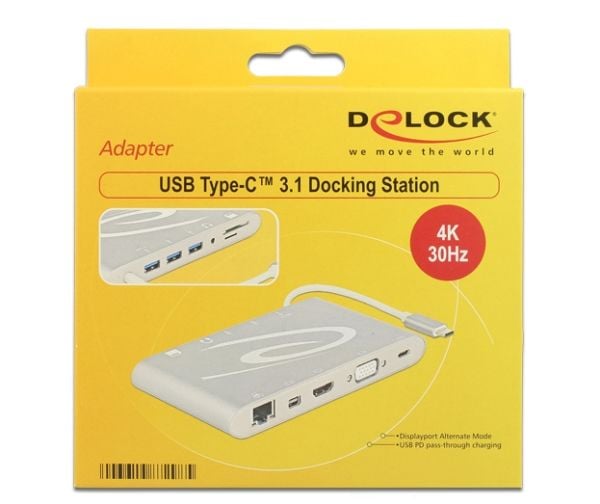 Delock USB Type-C 3.1 Docking Station 4K - Dokkingstasjon - USB-C - VGA, HDMI, Mini DP - 1GbE